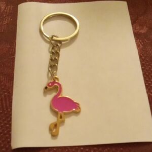 Gold Flamingo Keychain with Pink Accent